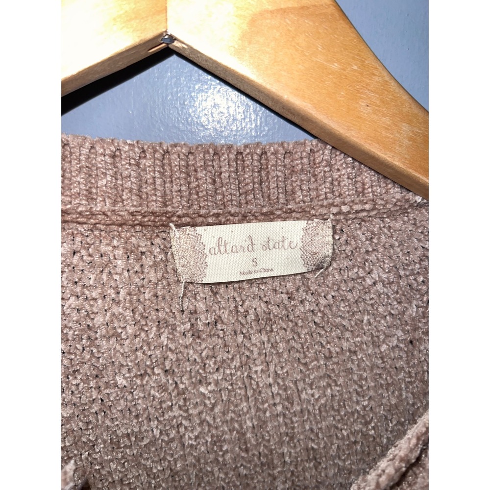 Altar'd State Mauve Taupe Pointelle Open Knit Chenille Crew Neck Sweater Small - Picture 4 of 4